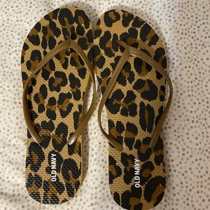 Leopard print flip flops